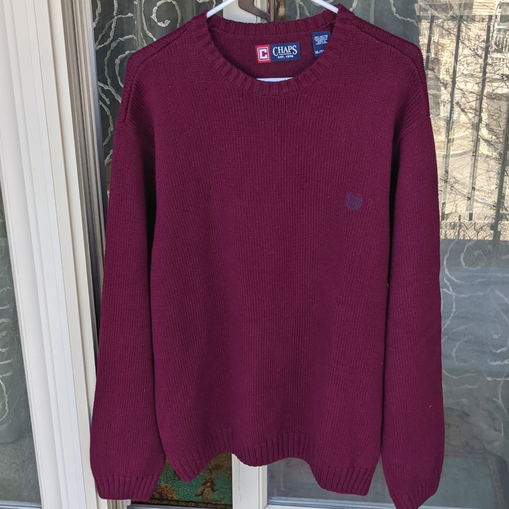 Chaps 100% Cotton Burgundy Crewneck